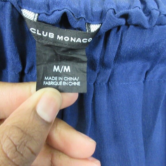 Club Monaco Silk Blouse Women M Navy Off Shoulder Cropped 3/4 Sleeve Preppy 64 - Picture 2 of 7